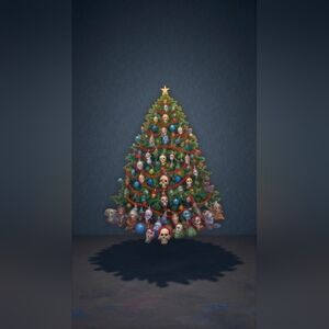Whimsical Skull-Adorned Christmas Tree Art Print 8x10